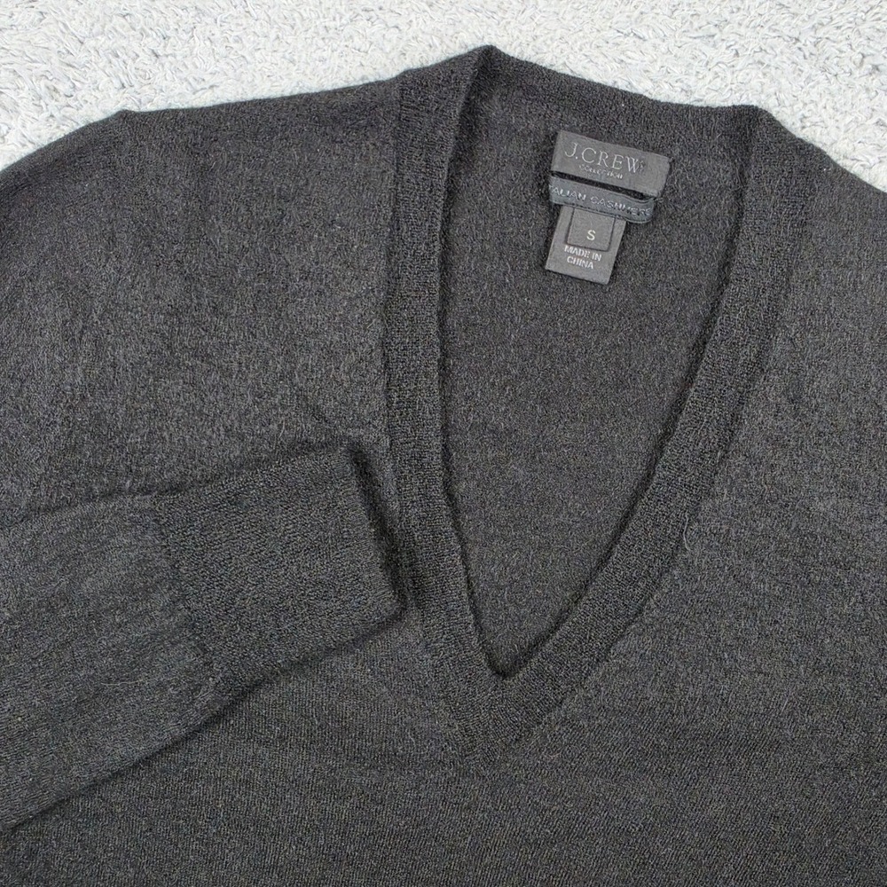 J Crew Cashmere Sweater Womens S Black V-Neck Italian Long Sleeve Knit Minimal